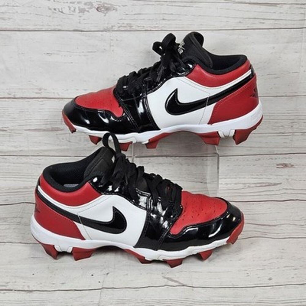 Jordan 1 Low Youth 5Y Cleat Red Black Bred Chicago HF6885 601 Football Baseball